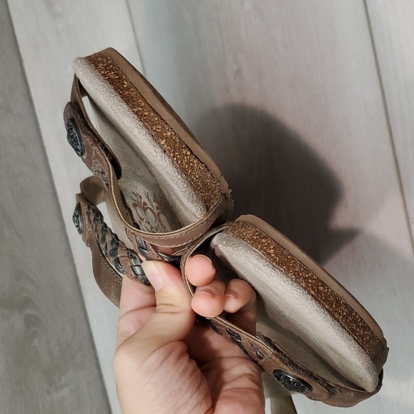 Aetrex Womens Braided Comfort Leather Wedge Sandals Slide  shoes sz 11 - Picture 5 of 14